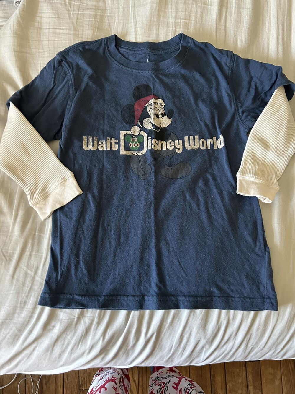 Disney Blue Mickey Santa Christmas Shirt small